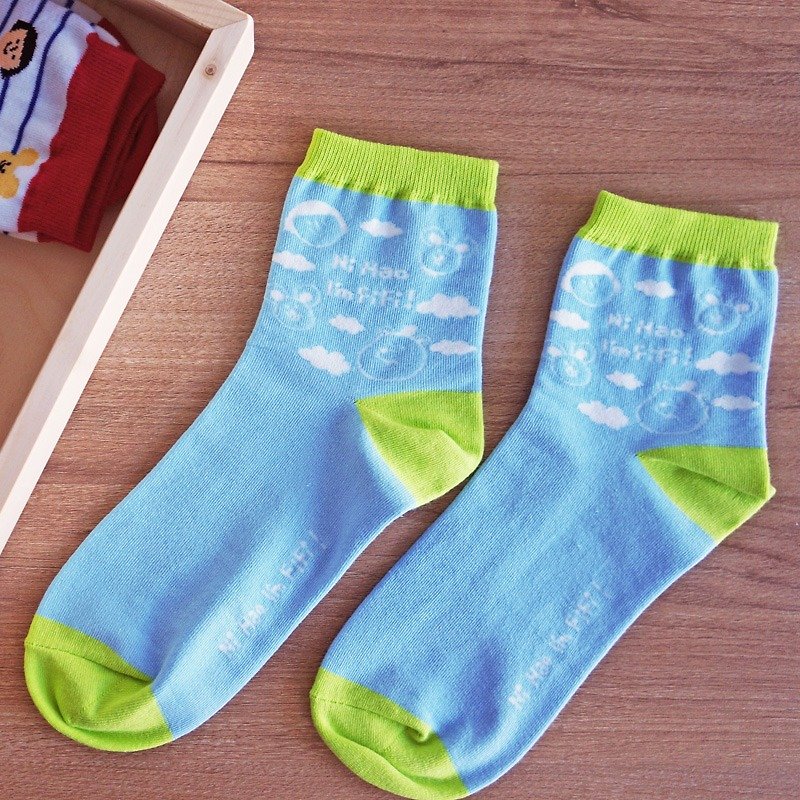 FiFi棉短襪/ 藍天白雲 - 襪子 - 棉．麻 綠色