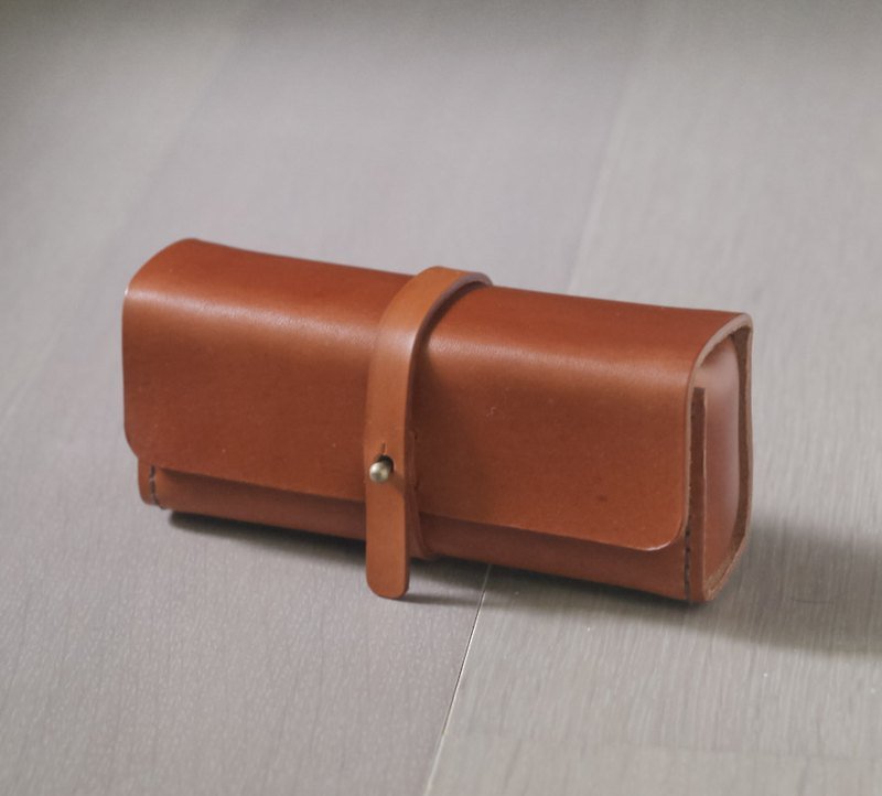 Light brown vegetable cow hide leather Pencil Case/Pen Pouch/ Sunglasses Case - Pencil Cases - Genuine Leather Brown