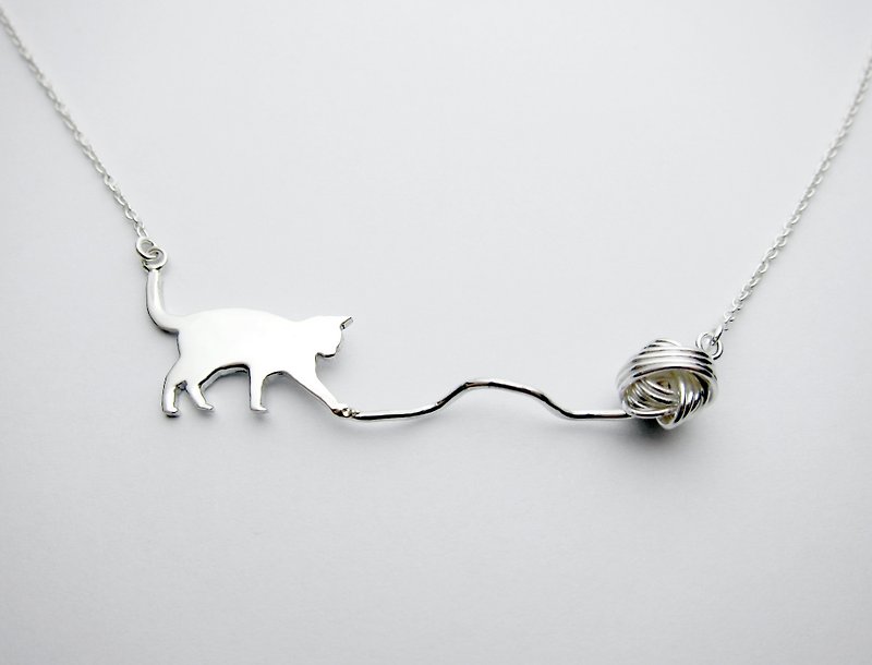 โลหะ สร้อยคอ สีเทา - [B.B] cat and wool Silver Necklace