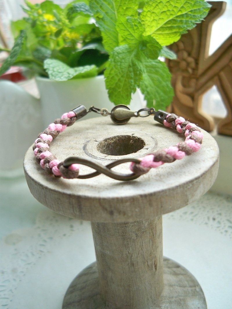 無限編織手環-壓釦式(粉紅+咖啡) - 手鍊/手環 - 其他材質 多色