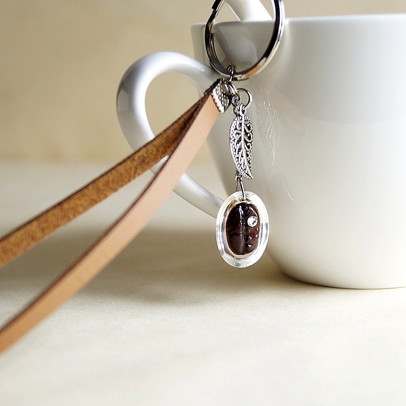 咖啡豆 鑰匙圈 真實咖啡豆創作 手機吊飾 訂製 禮物 特別 專屬 - 鑰匙圈/鎖匙扣 - 其他材質 咖啡色