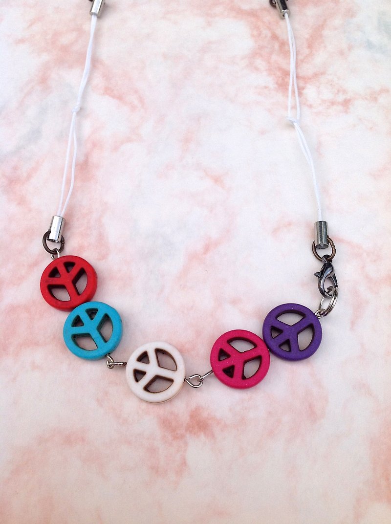 Love and Peace / Necklace Five-color Mobile Phone Strap Chain with Stone Sense Temperature Line Fun Bazaar - สร้อยคอ - โลหะ หลากหลายสี