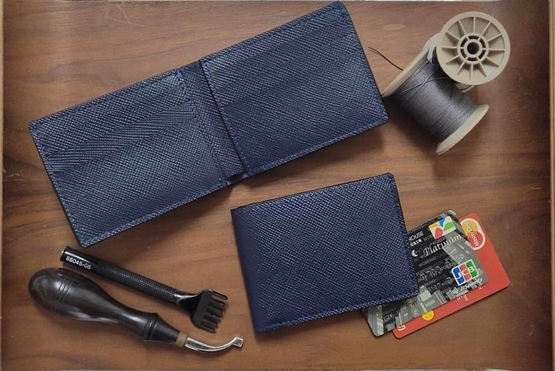 フランス製ハンドメイド牛革財布/メンズショートクリップ/カラー選択可/父の日 - 財布 - 革 カーキ