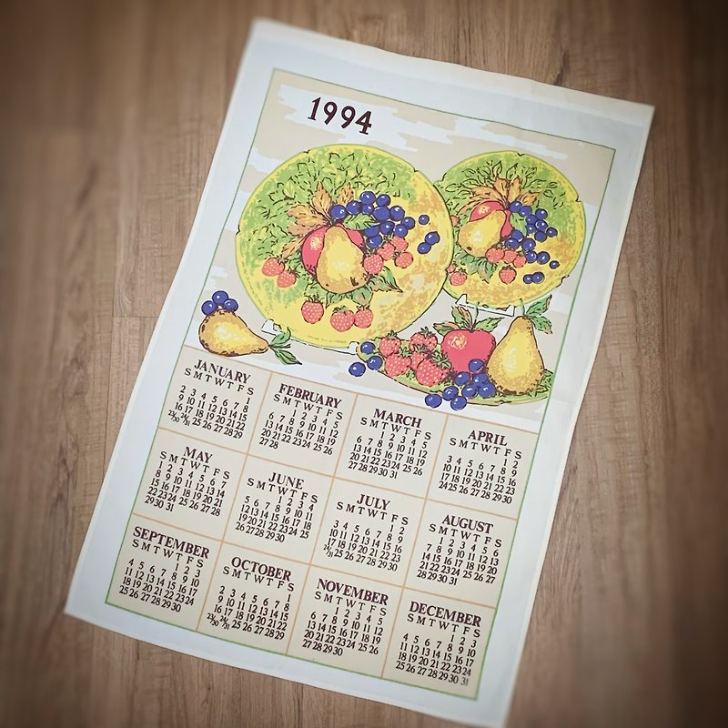1994年初期のアメリカのキャンバスカレンダーとフルーツたっぷり - ウォールデコ・壁紙 - コットン・麻 多色
