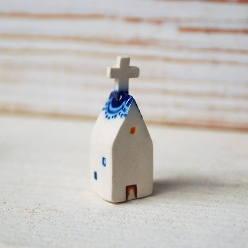 Handmade Christmas mini (blue color) Church Tao House (1 in) - อื่นๆ - วัสดุอื่นๆ สีน้ำเงิน