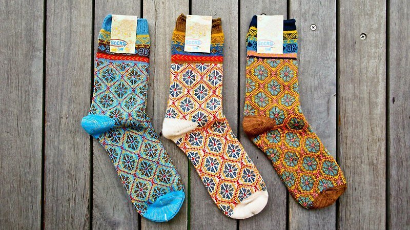 【3色】復古地磚 mix 民族風格 // 粗織棉線襪子 :::DAWN' make up your feet ::: - Socks - Other Materials Multicolor