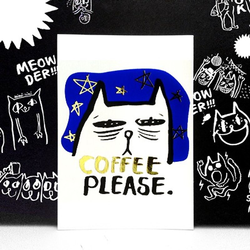 Wanying Hsu cat down postcard "COFFEE PLEASE" - Cards & Postcards - Paper 
