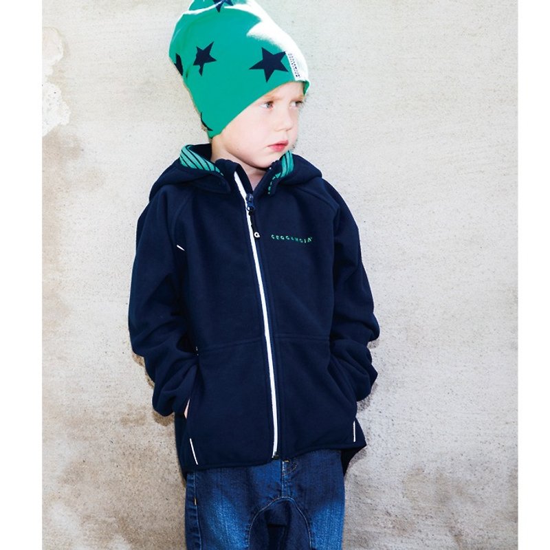 [Swedish children's clothing] Waterproof and windproof hooded jacket 2 to 3 years old blue green stripes - เสื้อโค้ด - ผ้าฝ้าย/ผ้าลินิน สีน้ำเงิน