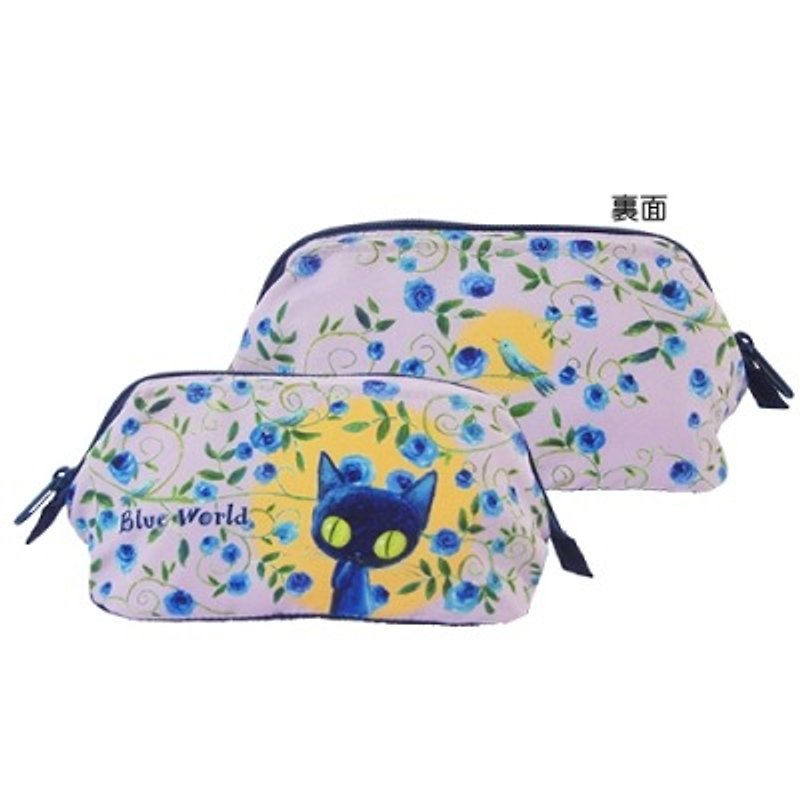 BLUE WORLD、日本の青い猫と花の化粧袋_Purple BW1408401 - ポーチ - その他の素材 多色
