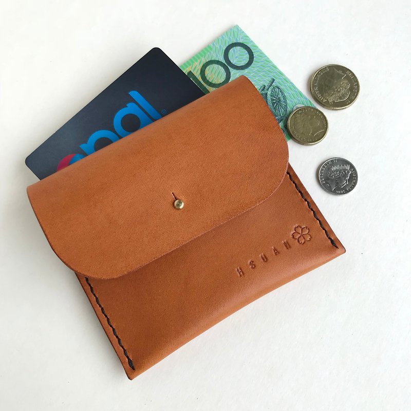 Myself leather coin purse maple leaf brown / custom lettering gift - กระเป๋าใส่เหรียญ - หนังแท้ สีนำ้ตาล