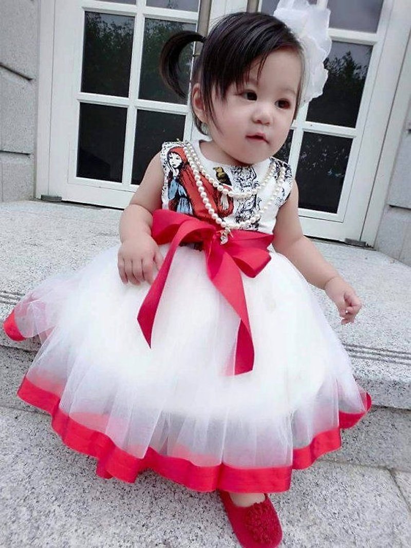 Angel Nina 手作公主小禮服 洋裝 小紅帽 日本天然有機棉 隨衣附上GOTS 認證卡 - 其他 - 棉．麻 白色
