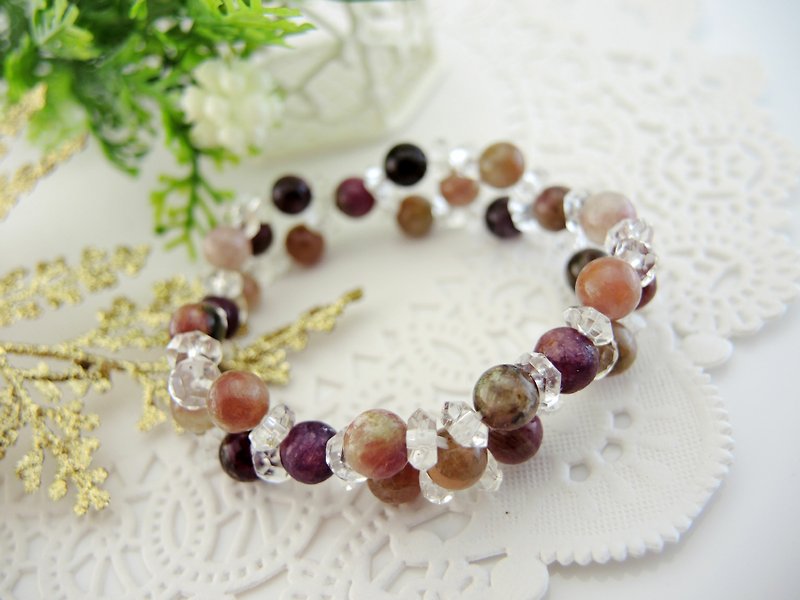 "Water Stone Crystal Dew-Caiyang Caibi" Rainbow Tourmaline Romantic Elegant Bracelet - Bracelets - Gemstone Multicolor