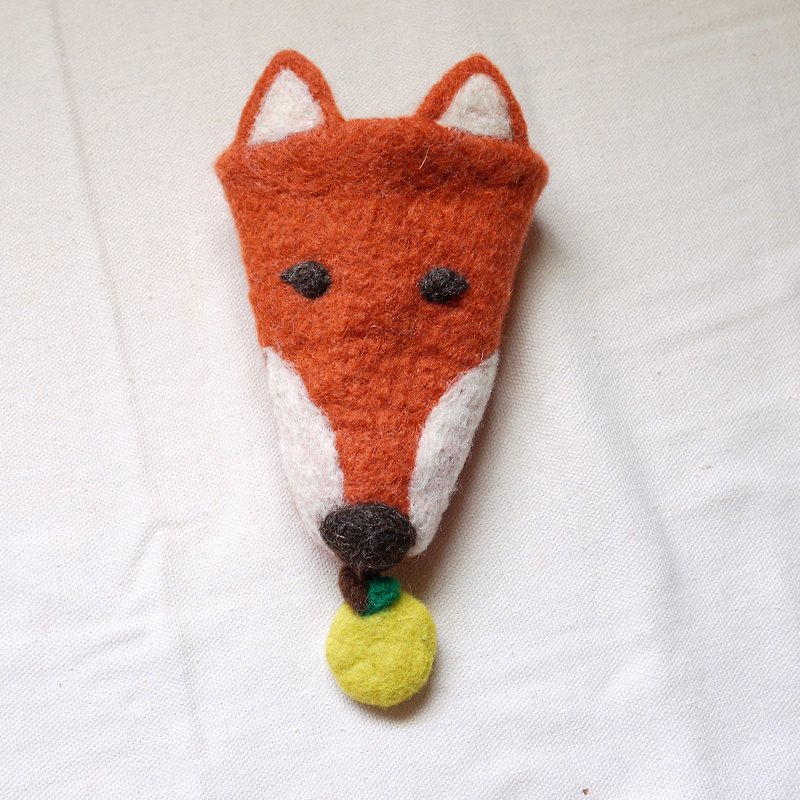 羊毛氈狐狸鑰匙包-紅棕 - 鑰匙圈/鑰匙包 - 羊毛 