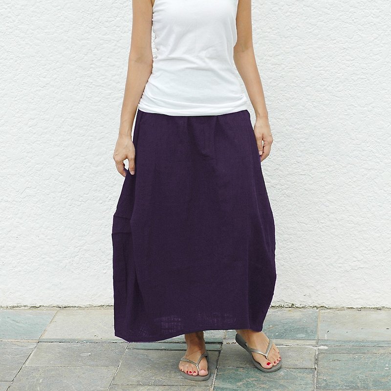 Cotton Yuanqun - Purple - Dress - กระโปรง - ผ้าฝ้าย/ผ้าลินิน สีม่วง