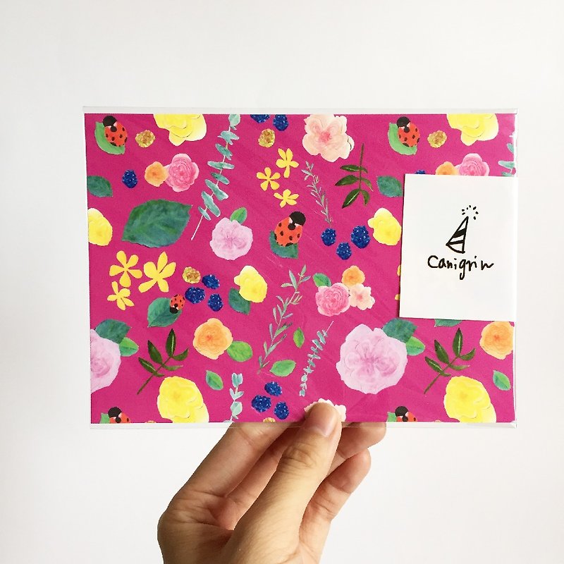 てんとう虫と花のポストカード - カード・はがき - 紙 パープル
