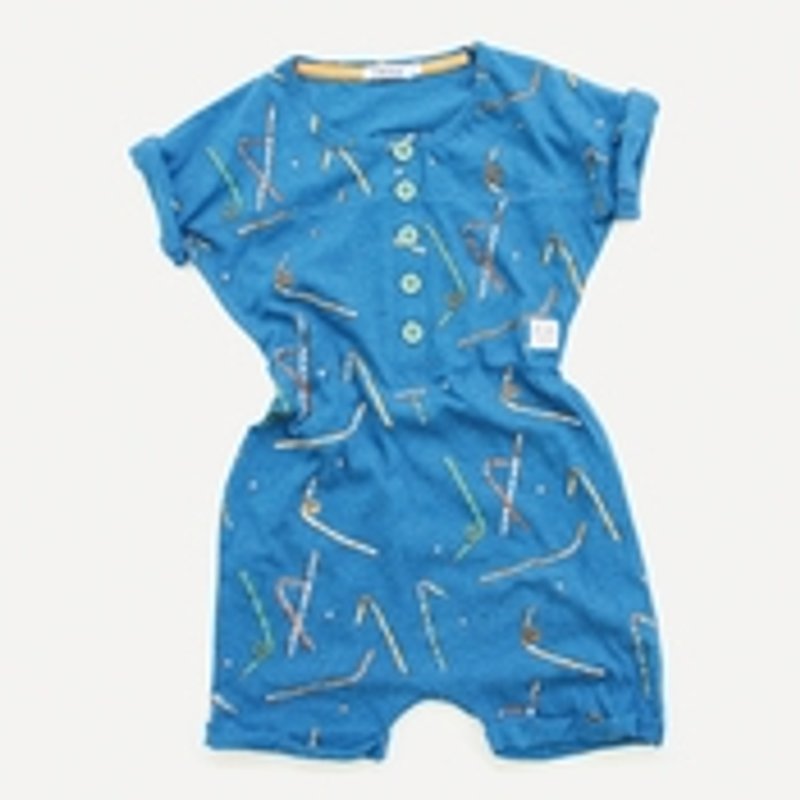 2014 spring and summer indikidual straw print jumpsuit/straw all in one short - อื่นๆ - ผ้าฝ้าย/ผ้าลินิน สีน้ำเงิน