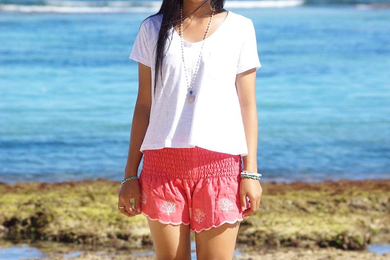Coral embroidery shorts <Coral> - Women's Pants - Thread Pink