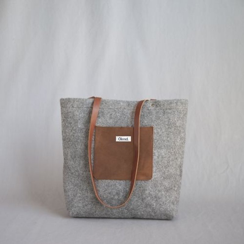 [100% handmade in Spain] Ölend Auster Wool felt | Leather | Tote Bag (Grey) Limited edition - Messenger Bags & Sling Bags - Wool Gray