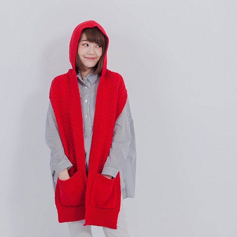 Goody hooded knit scarf / red - Other - Other Materials Red
