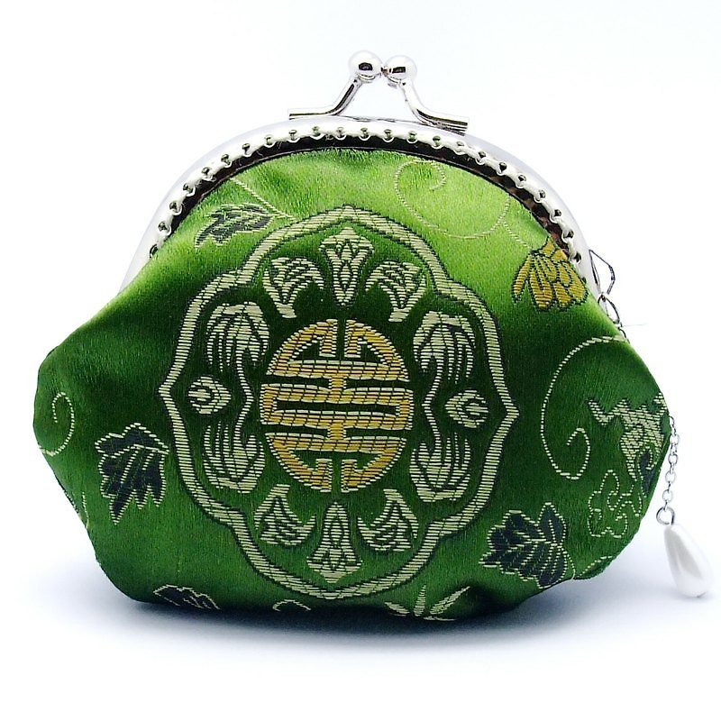 Small clutch / Coin purse (CS-15) - กระเป๋าใส่เหรียญ - ผ้าไหม สีเขียว