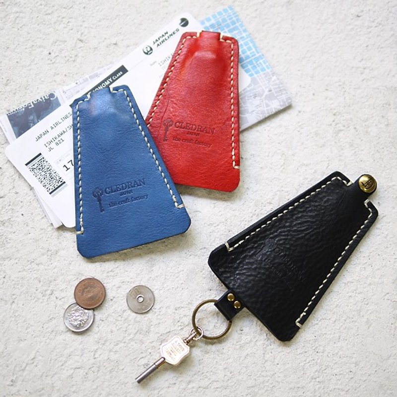Japanese leather creative key ring key case only red Made in Japan by CLEDRAN - ที่ห้อยกุญแจ - หนังแท้ สีน้ำเงิน