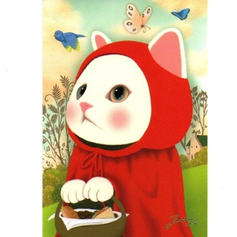 JETOY, sweet cat postcard _Red hood (J1407113) - การ์ด/โปสการ์ด - กระดาษ สีแดง