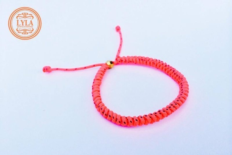 螢光粉橘-細版編繩 - 手鍊/手環 - 其他材質 紅色