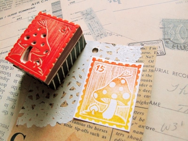 Apu手工章 版画风格可爱蘑菇郵票印章 手帐印章 - 印章/印台 - 橡膠 