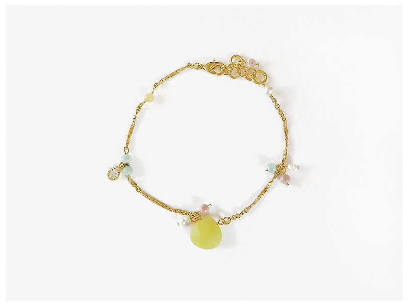 ∴Minertés = Macaron / macaroon ‧ natural Gemstone+ Bronze(gold-plated) Bracelet ∴ - Bracelets - Gemstone Yellow