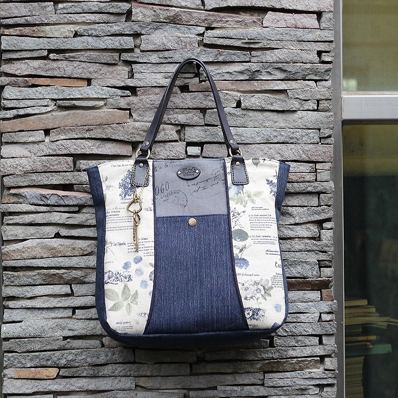 典雅棉麻風 藍花布包 手作材料包 - 其他 - 其他材質 藍色