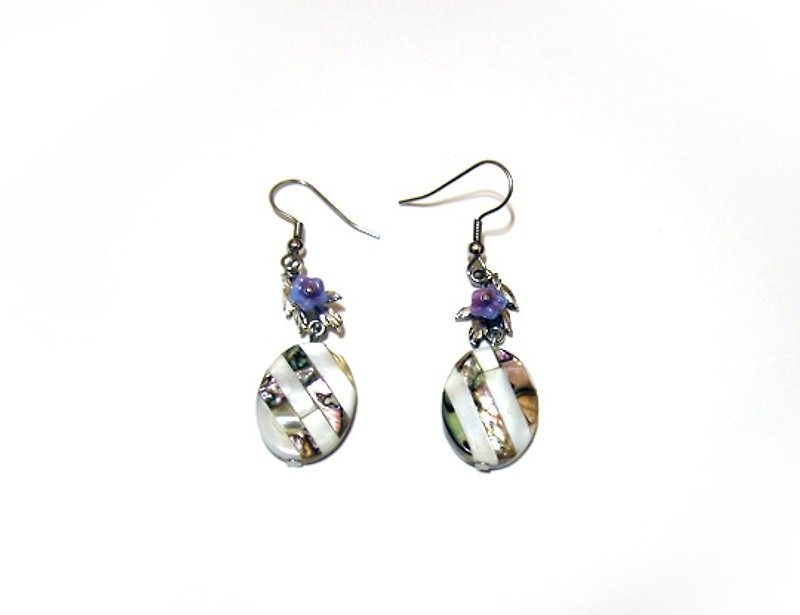 紫藤花貝殼 - 耳環/耳夾 - 其他材質 藍色