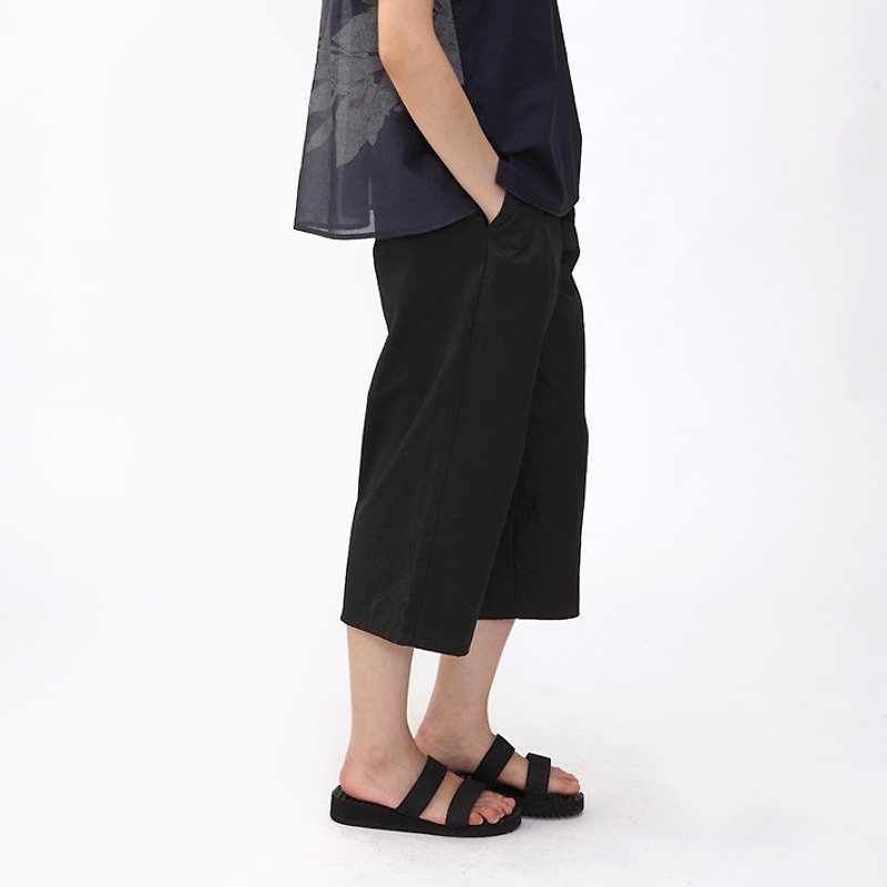 BUFU washed cotton cropped wide leg pants    P140607 - กางเกงขายาว - ผ้าฝ้าย/ผ้าลินิน สีดำ
