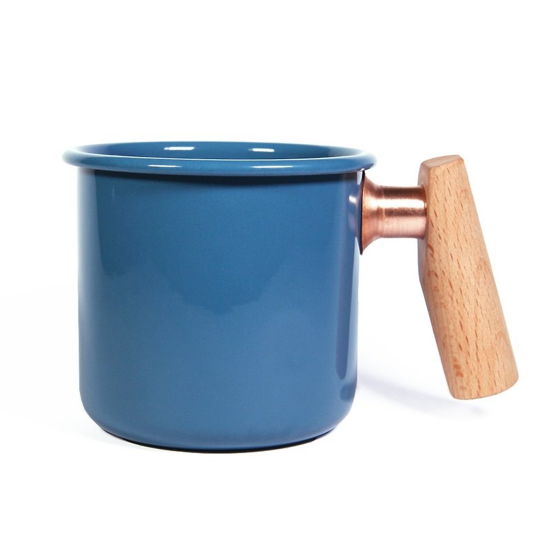 Wooden handle cup 400ml (Persian blue) - แก้วมัค/แก้วกาแฟ - วัตถุเคลือบ สีน้ำเงิน