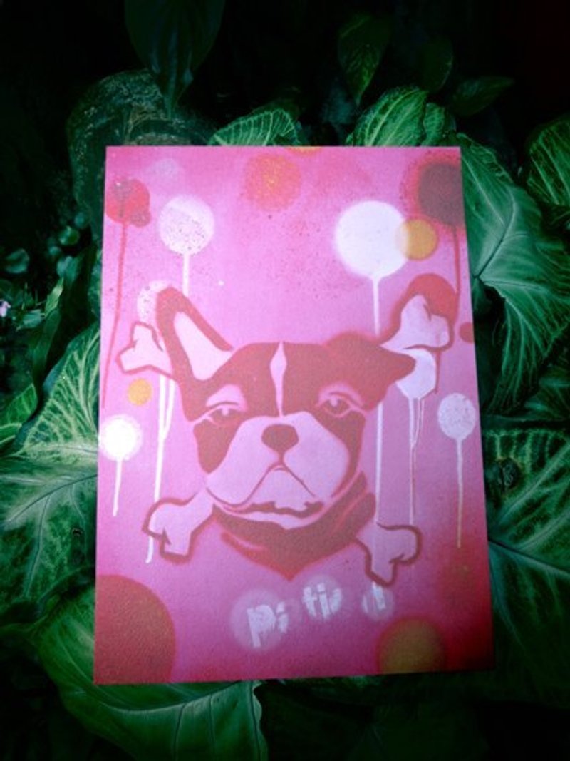 派克萊福 PL STUDIO Graffiti塗鴉犬系列明信片 [Pink Dog] - 卡片/明信片 - 紙 紅色