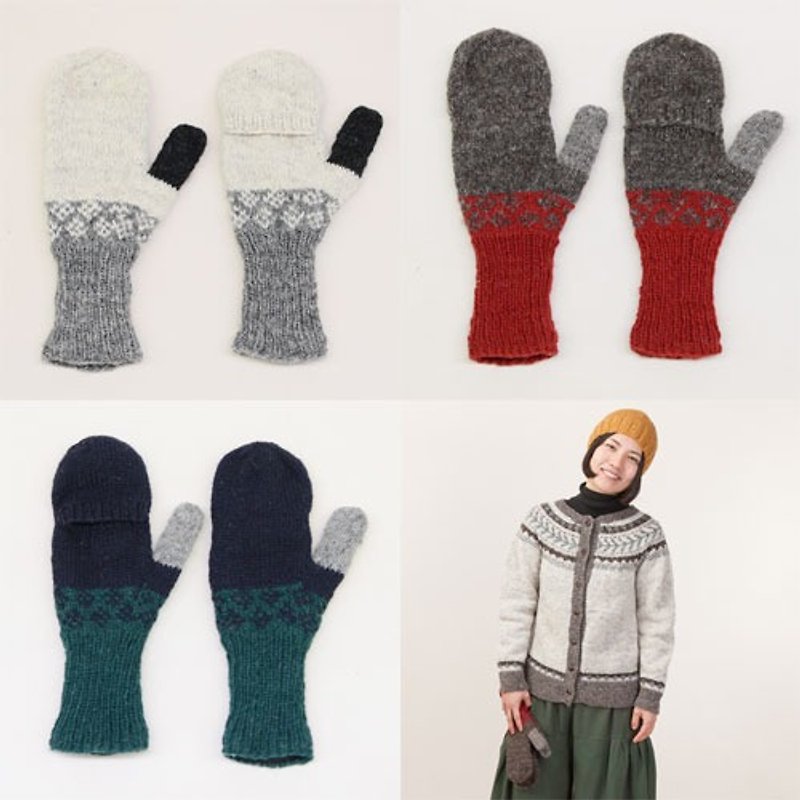 Earth tree fair trade- "Gloves" - hand-woven 100% wool gloves cover (only green) - ถุงมือ - ขนแกะ 