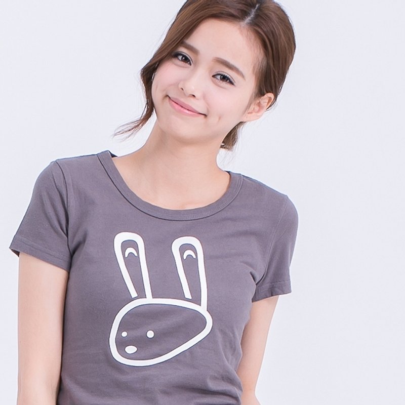 Rabbit peach cotton T-shirt Women - Tシャツ - コットン・麻 グレー