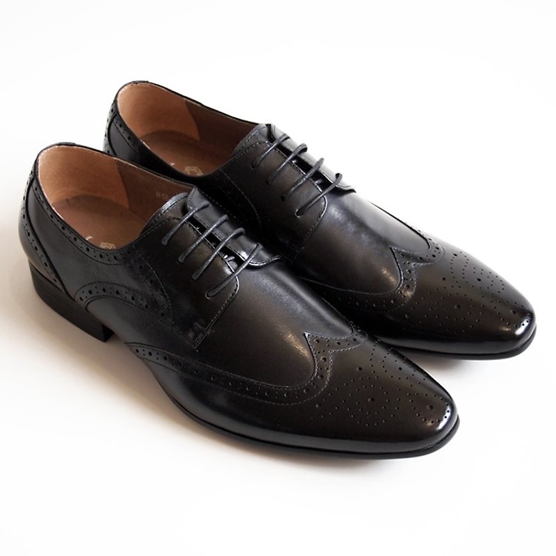 [LMdH] D1A09-99 hand-colored calfskin Wing-tip wing pattern carved wood with black derby shoes ‧ ‧ Free Shipping - Men's Oxford Shoes - Genuine Leather Black
