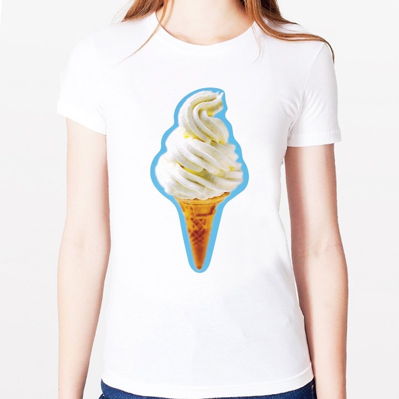 Ice Cream#2 Girls Short Sleeve T-Shirt-White Ice Cream Food Summer Design Fruit Cute - Women's T-Shirts - Other Materials White