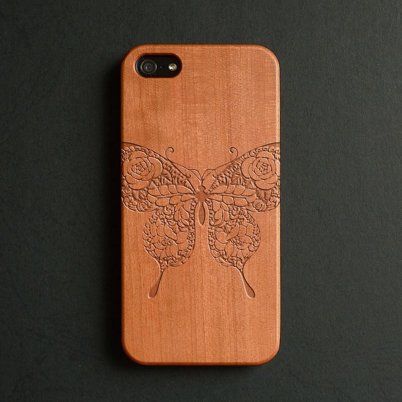 Real wood engraved iPhone 6 / 6 Plus case 034 butterfly - Phone Cases - Wood Multicolor