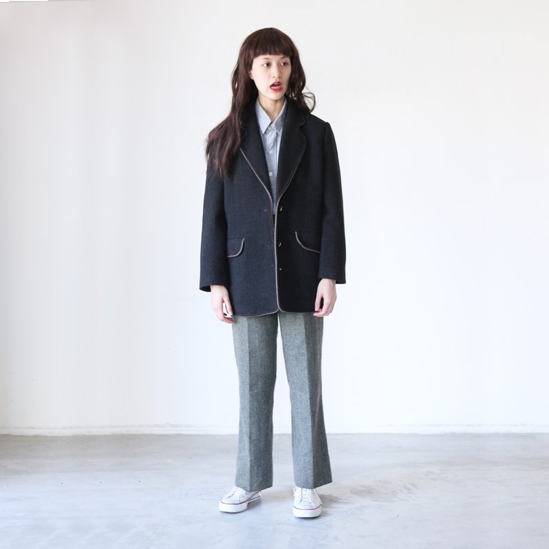 A ROOM MODEL - VINTAGE，CJ-2918 黑色毛呢西裝外套 復古著下北澤 - 女西裝外套 - 棉．麻 黑色