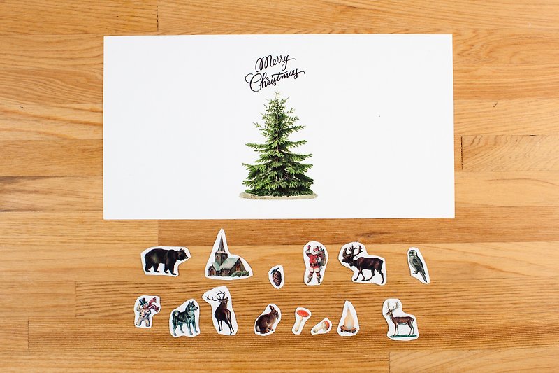 Retro Animal Party - Christmas stickers Cards Envelopes group - การ์ด/โปสการ์ด - กระดาษ 