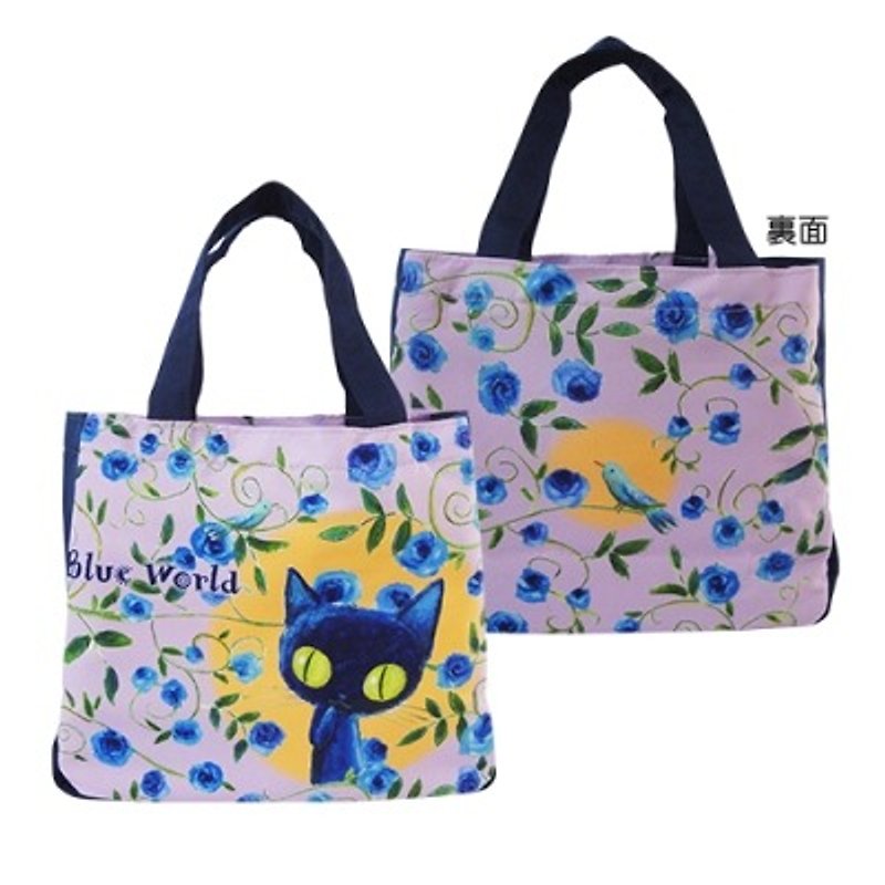 BLUE WORLD, Japanese blue cat and flower pouch_Purple (BW1408101) - Handbags & Totes - Other Materials Multicolor