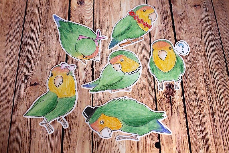 Happiness is defined. Happiness Only. Lovebirds. Small parrot sticker set - Stickers - Paper Multicolor