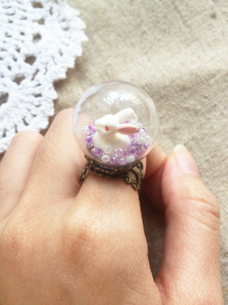 [Imykaka] ♥ Bunnies glass ball ring - General Rings - Glass Purple
