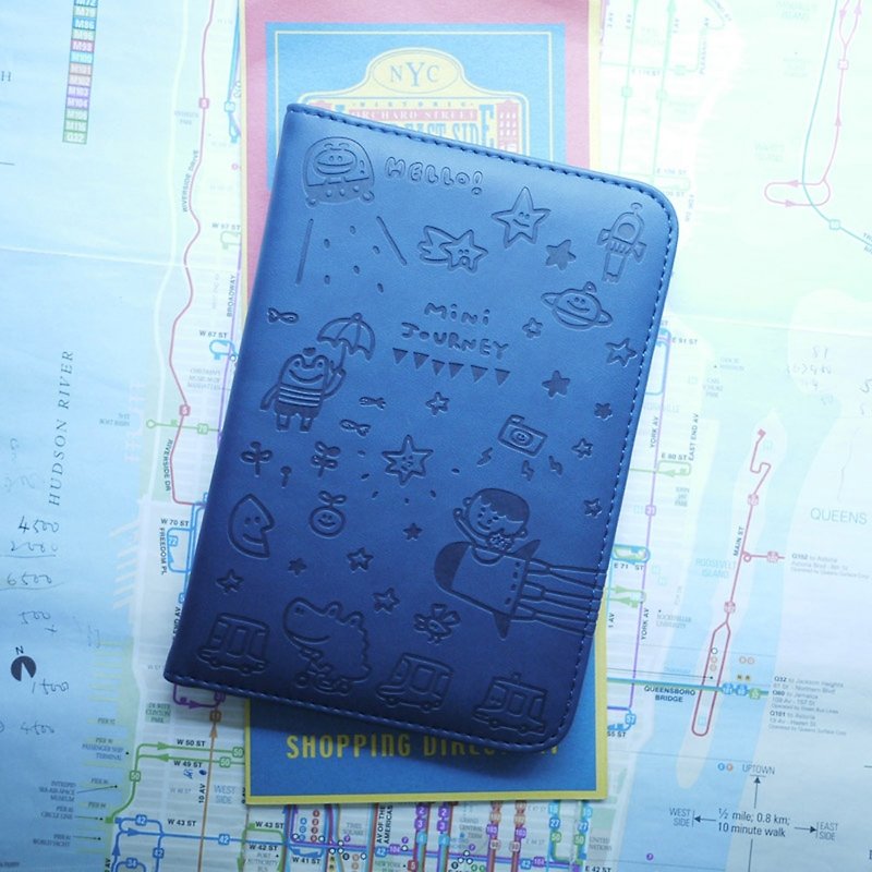 Mini Journey護照套_夜空藍 - 護照夾/護照套 - 真皮 藍色
