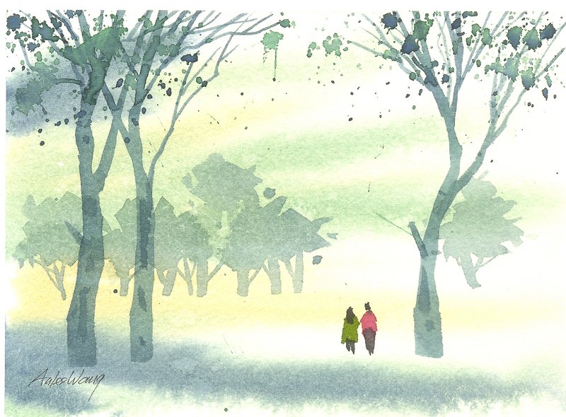 "Healing Department woods Series 1-47" a limited edition hand-painted watercolor postcards / greeting cards - การ์ด/โปสการ์ด - วัสดุอื่นๆ สีเขียว