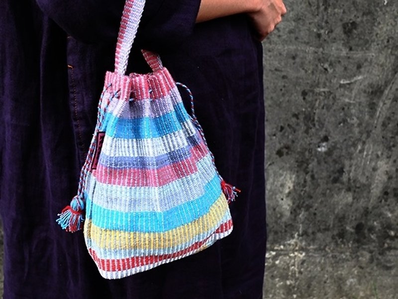 < Taiwan's exclusive hand-woven > Nepal RHN Pouch / Universal bag / bucket bag (pink color pattern) - Handbags & Totes - Other Materials Red