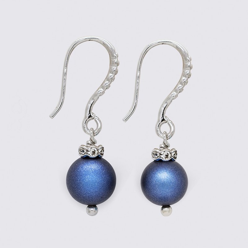 【She Shines】Crystal Pearl Earrings (Royal Blue) - ต่างหู - เครื่องเพชรพลอย สีแดง