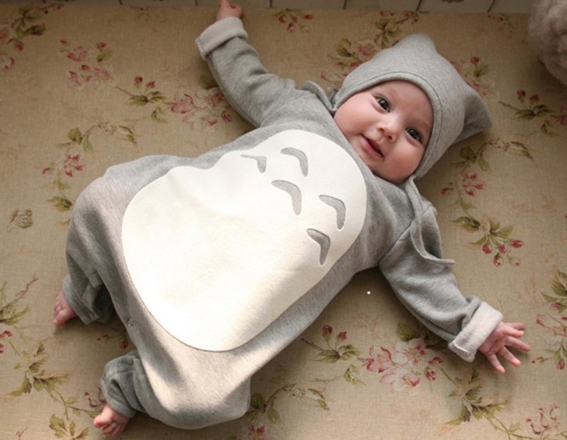 [Korea made] Mi Star MiniDressing- Totoro 100% cotton children package fart clothing / long-sleeved models (including the ear cap) - อื่นๆ - ผ้าฝ้าย/ผ้าลินิน สีเทา