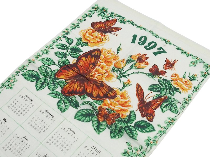 1997 美國早期年代布面月曆 butterfly - 壁貼/牆壁裝飾 - 棉．麻 綠色